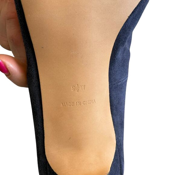 Talbots blue suede Edison gold bow kitten heel 9.5W pointed toe slip on classic - Picture 8 of 10